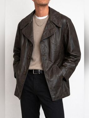 Vintage 70s Sears Brown Leather Coat | Zip Out Faux Fur Lining | Men's M/L